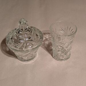 Elegant Crystal Sugar Bowl and Glass Set